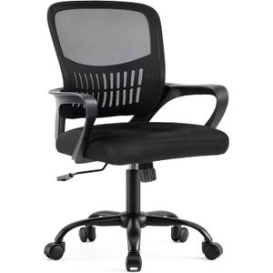 DUMOS Home Office Chair - Ergonomic Mid Back Mesh Desk Chair with Lumbar Support & Rocking Mode, Height Adjustable, Fixed Armrest, for Conference, Computer, 360 Swivel, Adults, Black