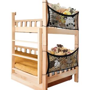 Stuffed Animal Storage Net for Kids, 2 Pack Bedside Toy Organizer Net - Neatly Store Your Stuffed Animals, Elastic Bedside Stuffed Animal Storage Net with Tether, Stretches up to 32 Inches (Black)