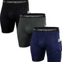 Holure Men's 3 Pack Sport Compression Shorts Compression Underwear, Black/ Gray/ Navy L
