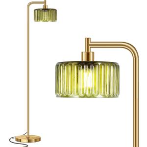 Floor Lamp for Living Room,Gold Floor Lamp with Green Glass Shade,Modern Standing Lamps with 3000K Warm Light Bulb,Vintage Tall Light for Bedroom Office Reading Room Corner