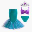 Girls 3pcs Mermaid Swimsuit Bathing Suit Princess with Skirt for Toddler Little Kids Beach Swimwear 2-10 Years, Size: 3-4T