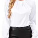 Bluetime Silk Blouses for Women Dressy Work Satin Dress Shirts Pleated Long Sleeve Business Casual Tops Fall Outfits (White, XXL)