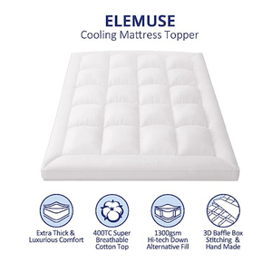 Elemuse Queen Size Extra Thick Fusion Goose Down Feather Filled Mattress Topper, Plush Fluffy Double Layer Pillowtop Mattress Pad Cover, Soft Featherbed With 8-21 inch Deep Pocket