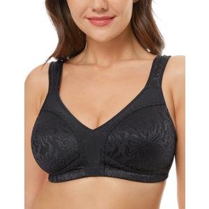 Wingslove Women's Full Coverage Non Padded Comfort Minimizer Wire-Free Bra Plus Size (38DD, Black)