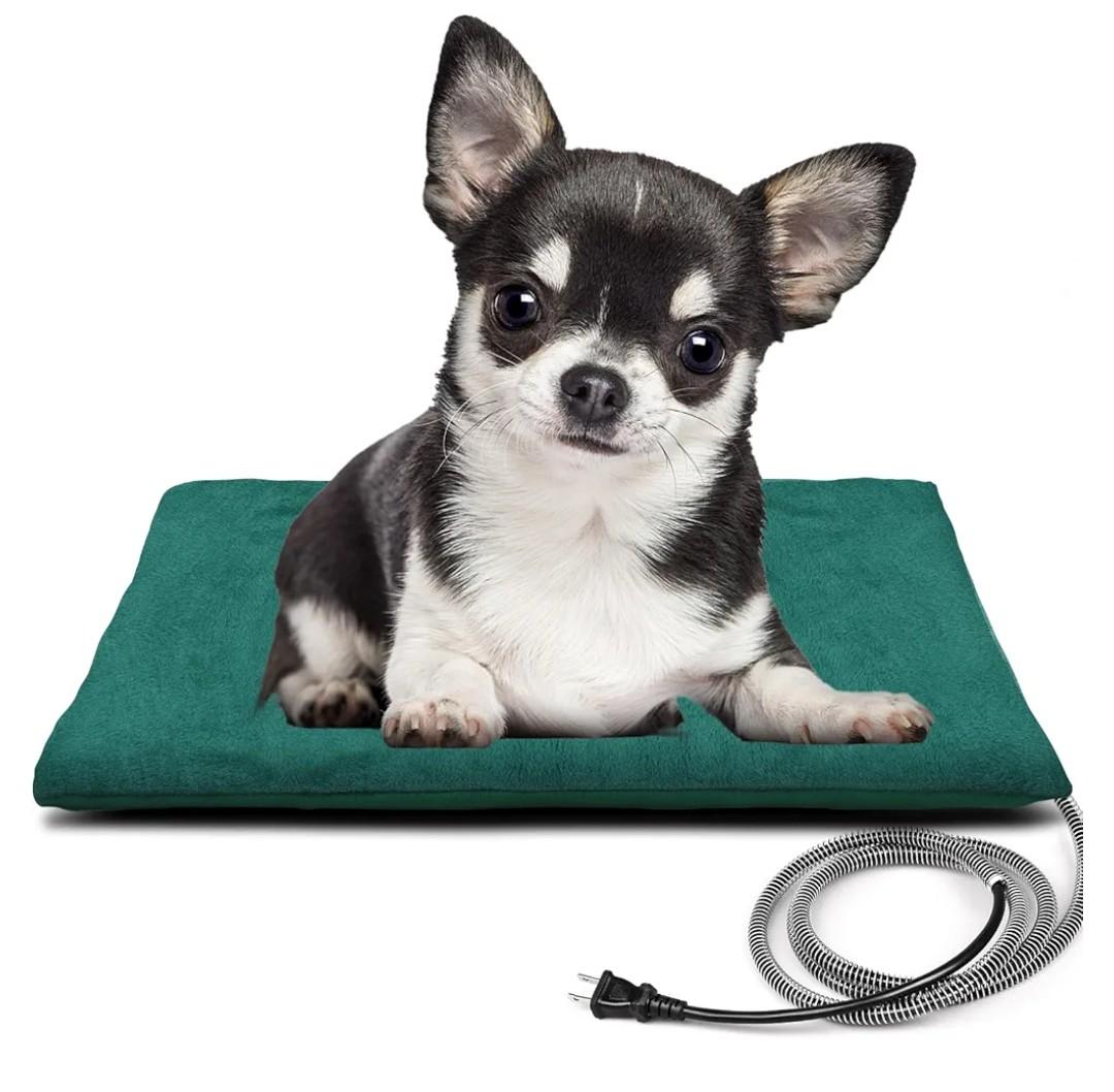 PETNF Outdoor Heated Pet Bed with Waterproof Cover,Pet Heating Pads for Dog,Soft Electric Blanket Auto Temperature Control,Heating Mat for Dog House Cabin Cot Doorway,Rescue Cats,Green