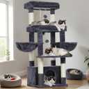 Hey-brother Cat Tree Tower, Scratching Posts with Extra Large Platform, Specious Condo, 2 Cozy Hammocks, Self-Grooming Brush for Indoor Adult Cats, Maine Coon 51.1 inches, Smoky Gray MPJ070G