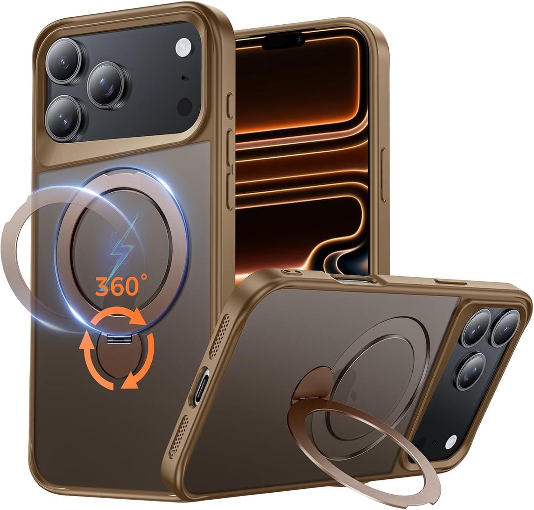 Compatible with iPhone 17 Pro Max Case, with 360 Magnetic Stand [Compatible with MagSafe] [Military Drop Protection] Shockproof Translucent Matte Case for 17 Pro Max 6.9", Desert Titanium