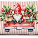 Red Stripes Christmas Gnome Pillow Covers 12x20 Inches,Red Truck Christmas Decor for Bedroom Living Rooms,Vintage Farmhouse Holiday Xmas Lumbar Cushion Covers for Couch Bed