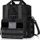 Tactical Lunch Box for Men, Expandable Large Insulated Lunch Bag for Adult, Heavy Duty Double Deck Lunch Cooler Bag with Shoulder Strap, Leakproof Soft Lunch Pail with American Flag - Black (16L)