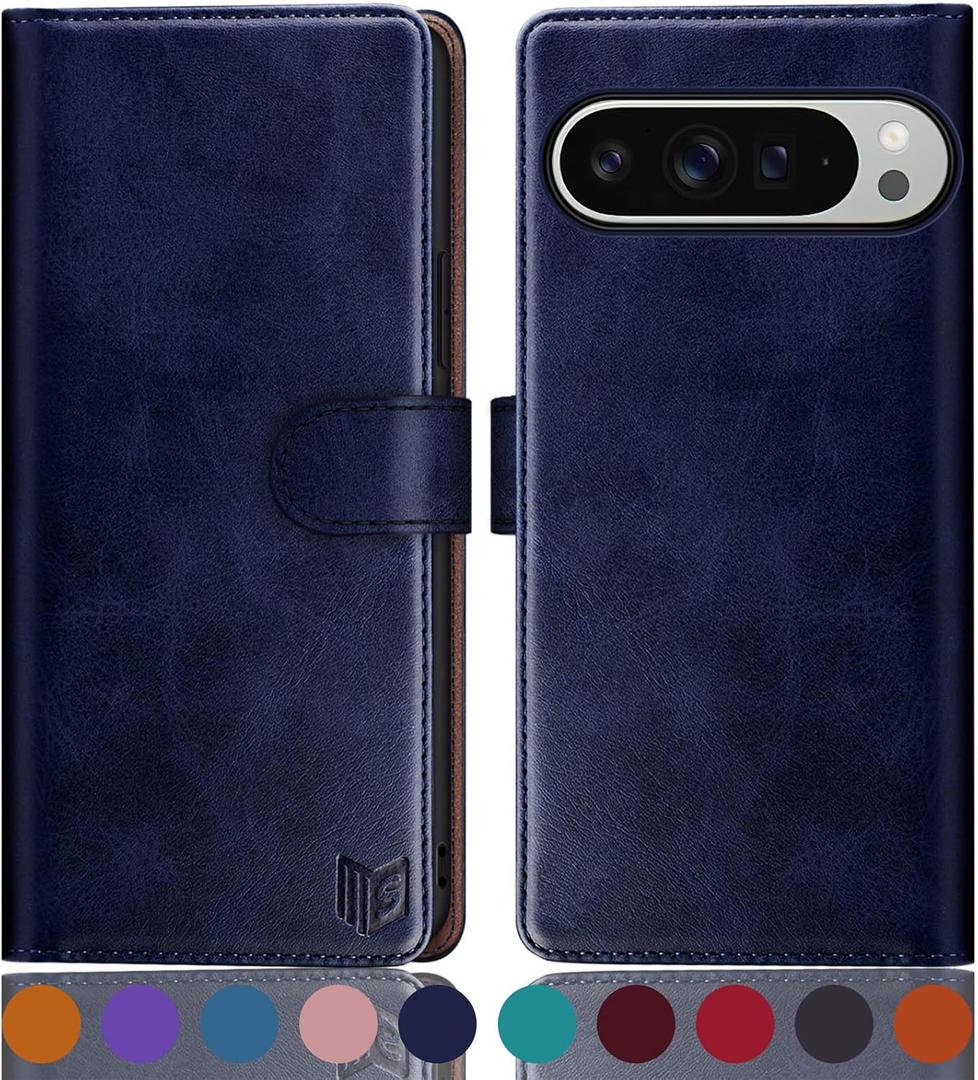 SUANPOT for Google Pixel 9 Pro XL 6.8" 5G Wallet case with RFID Blocking Credit Card Holder,Flip Book PU Leather Protective Cover Women Men for Pixel 9 Pro XL Phone case Blue