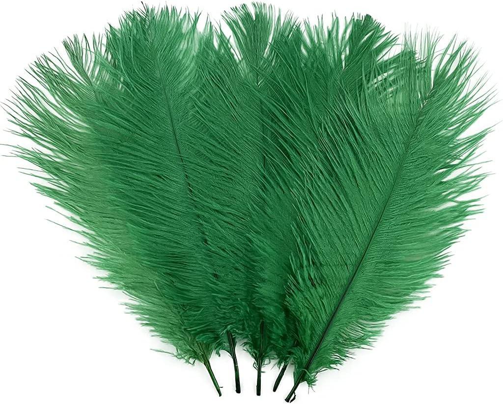 LONDGEN 10PCS Ostrich Feather 12-14 inch(30-35cm) Plumes for Party Wedding Centerpiece Festival Vases Decoration(Dark Green)
