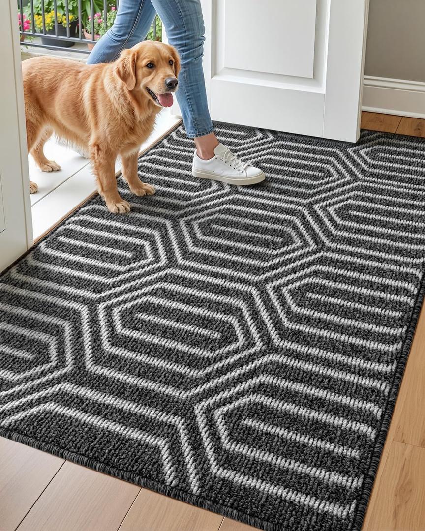 DEXI Front Door Mats for Entryway, Non Slip Washable Low-Profile Entry Doormat, Absorbent Resist Dirt Inside Floor Entrance Mat, Patio, 35x59, Black