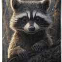 Cute Raccoon Flannel Blanket - Soft, Warm & Lightweight for Home, Travel & Decor -Color102, 60''x80''