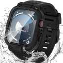 Goton 3 in 1 Waterproof Case and Band with Tempered Glass Screen Protector for Apple Watch Series 10 9 8 7 6 5 4 SE2 SE Ultra 45mm, Bumper Cover for iWatch Accessories (Matte Black)