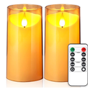 NURADA Flameless Candles with Remote Timer: 3D Wick Battery Operated Led Pillar Acrylic Fake Candle Set for Home Decoration Romantic Ambiance - Gold 3 Pack