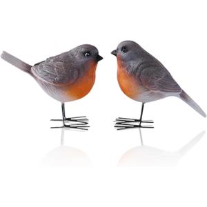 2 Pack Robin Bird, Robin Garden Ornaments Outdoor, Realistic Robins, Bird Figurines Home Decor, Bird Ornaments for Lifelike Bird Model