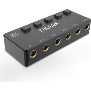 Cubilux 5-Way 6.35mm Stereo Audio Splitter with Switch, Passive Multi 1/4 AUX Distributor, Quarter Inch TRS Splitter Box/HUB for Instrument Cable, Headphones, Speaker, Guitar, Keyboard, Pedal (Black, Switcher Control)