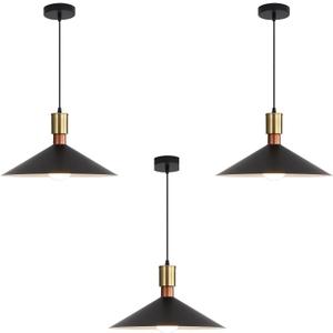 EFINEHOME 16 Inch Modern Black Pendant Light, Minimalist Cone Pendant Lamps for Kitchen Island, Industrial Adjustable Height Hanging Lights Indoor for Barn Dining Living Entryway Shop (Style A-3 Pack)