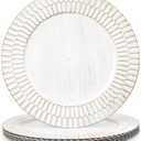 13" White Chargers for Dinner Plates, Decorative Charger Plates, Plastic Charger & Service Plate 6 Pack Table Setting Bulk Wedding, Thanksgiving, Festival