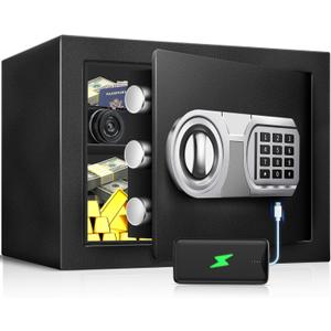1.3 Cu Ft Small Safe Box for Home, Personal Safe and Lock Box with LED Sensor Light & Emergency USB-C Cable, Removable Shelf for Money Jewelry Documents
