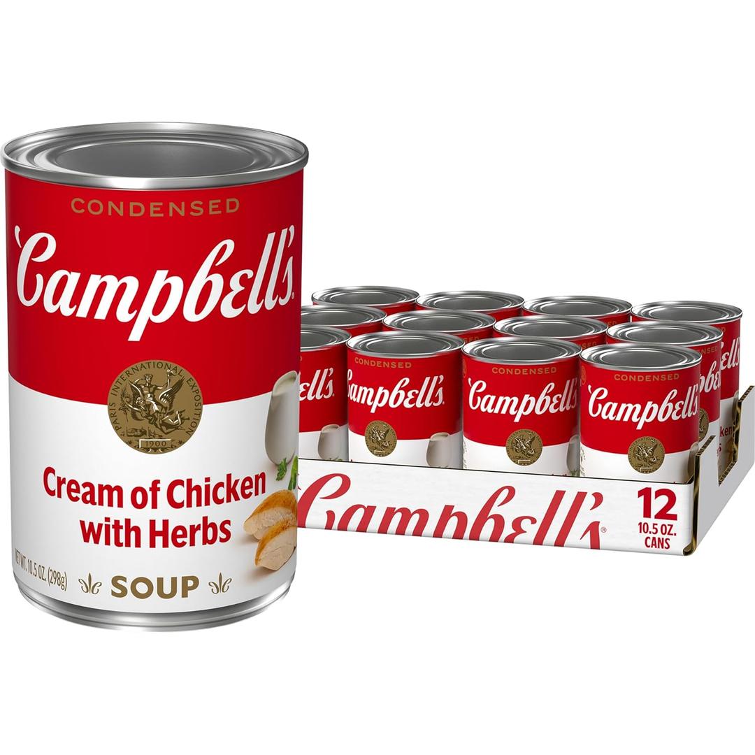 Campbell's Condensed Cream of Chicken Soup With Herbs, 10.5 oz Can (12 Pack)(BB: July 09, 2027)