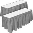 DecorRack 2 Pack Table Skirts, 29 in x 14 ft Each, Multi Pack -BPA Free- Plastic Tableskirt, Disposable, Reusable, Rectangular Tablecloth Skirt, Silver (2 Pack)