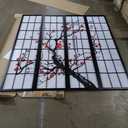 Roundhill Furniture Black Japanese 4-Panel Screen Room Divider, Plum Blossom
