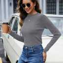 LOMON Mock Neck Tops for Women Long Sleeve Dressy Casual Lightweight Basic Knitted Pullover Sweater S-XL (L)