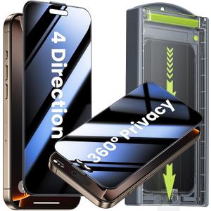 WSKEN for iPhone 16 Pro Max Privacy Screen Protector - [4 Way 360 Anti-Spy] [Auto Dust-Remove & Zero Bubble] 4 Directions Anti Peep Shatterproof Tempered Glass for 16 Pro Max 6.9 Inch, 2 Pack