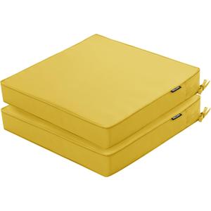 Outdoor Chair Cushions 16 x 17 Inch Water Resistant Patio Chair Cushions with Tie Color Fastness Thick Outdoor Seat Cushion for Garden Lawn Patio Furniture Yellow Set of 2