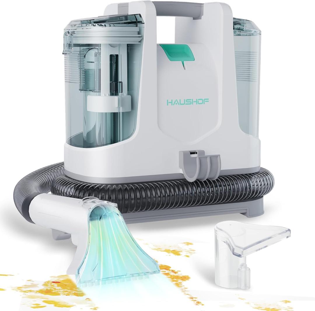 HAUSHOF Portable Carpet Spot and Upholstery Cleaner, Lightweight Handheld Deep Cleaner Machine for Pet Stains, Sofa, Rug, Mattress, Car Seat and Curtain, White & Light Grey