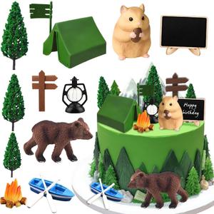 13PCS Camping Cake Decorations Camping Cake Topper for Birthday Party Supplies