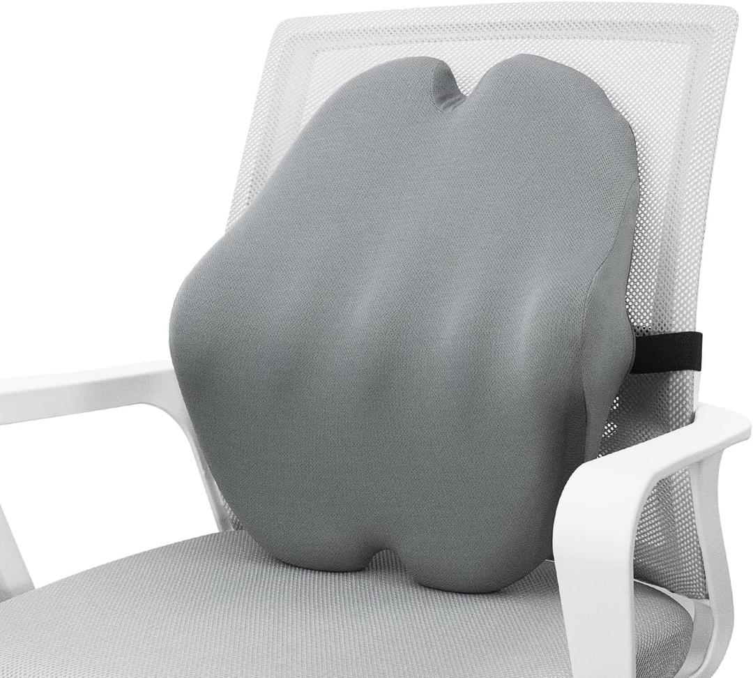 Lumbar Support Pillow, Back Support Pillow for Chair, Memory Foam Car Seat Back Pillows for Back Pain Relief, Ergonomic Design, Perfect for Home Office Desk Chairs,Plane-No Vibrating Version (Grey)