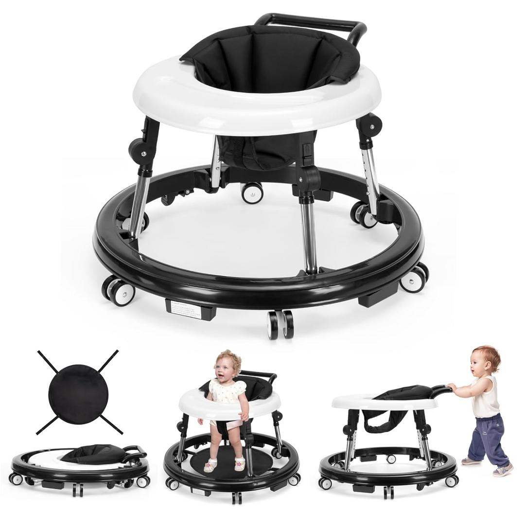 Baby Walker Foldable with 9 Adjustable Heights, Baby Walker with Wheels Portable, Infant Toddler Walker for Baby Boy Girls 6-18 Months (Black) Baby Walker Foldable with 9 Adjustable Heights, Baby Walker with Wheels Portable, Infant Toddler Walker for Baby Boy Girls 6-18 Months (Black)