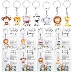 Landical 25 Sets Safari Baby Shower Party Gifts for Guest 25 Acrylic Keychains 25 Thank You Cards for Baby Shower Gender Reveal Party (Colorful)