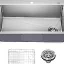 KRAUS Fairlane 33-inch Drop In/Top Mount Single Bowl 18-Gauge Stainless Steel Kitchen Sink, KHT640-33