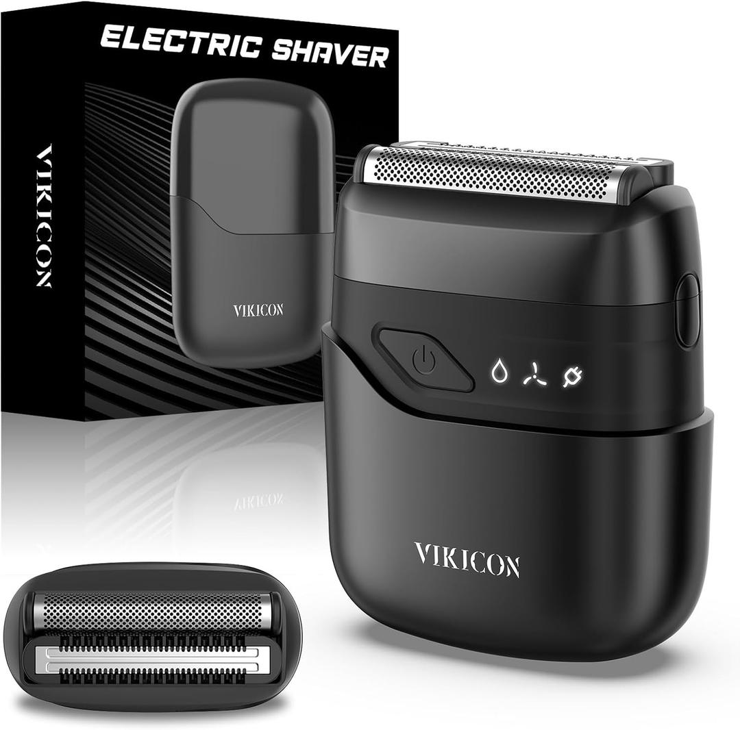 VIKICON Electric Foil Shavers for Men, Compact Travel Face Shaver, Mini Razor for Shaving Face, Portable On-The-Go Shaver w/Dual Floating Blades, Close Shave Stubble Trimmer USB-C, Gifts for Dad Him