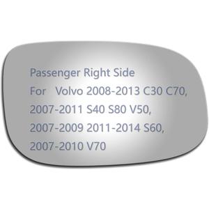 JZSUPER Side Mirror Glass fit for Volvo 2008-2013 C30 C70, 2007-2011 S40 S80 V50, 2007-2009 2011-2014 S60, 2007-2010 V70 Passenger Side Replacement Convex Glass