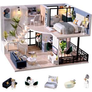 Flever Wooden DIY House Kit, Miniature with Furniture, Creative Craft Gift for Lovers and Friends (Satisfied Time)
