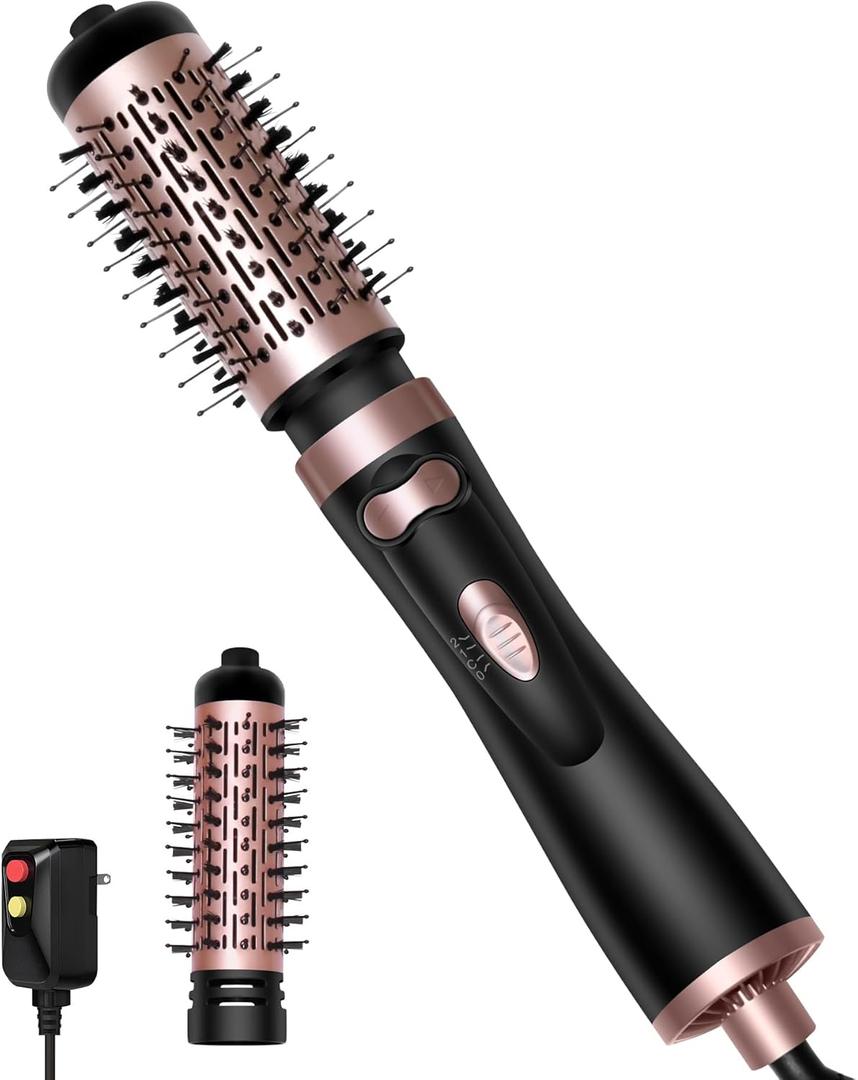Rotating Hair Dryer Brush Round Hot Air Spin Brush Set with 2 Brushes (2" & 1.5"), Negative Ionic Blow Volumizer, 2 Detachable Auto-Rotating Curling Brush,Dry as You Style