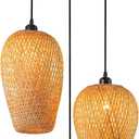 Rustic Rattan Pendant Light Fixture 3-Lights Farmhouse Bamboo Pendant Lighting Wicker Lamp Basket Woven Shade Chandelier for Dining Room Kitchen Island Living Room Bedroom