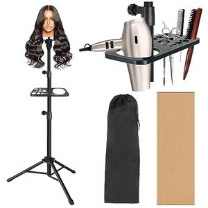 AliLeader 50 Inch Heavy Duty Wig Stand Tripod with Tray Adjustable Mannequin Head Stand Stainless Steel Wig Tripod Stand Wig Head Stand for Hairdressing Training (Mannequin Head Not Included)