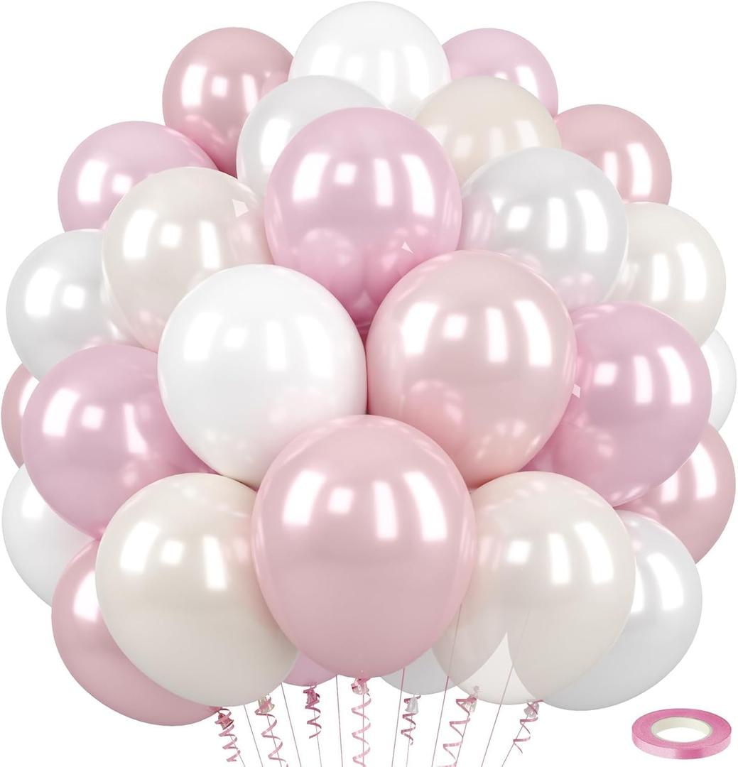 Pearl Pink Balloons,Double Stuffed Blush Pale Light Pink and Pearl white Balloon for Women,Bridal Shower,Wedding,Boho,Birthday Party,Backdrop Decorations