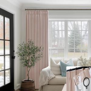 SHINELAND Blush Pink Curtains for Nursery Girl,Blackout Dusty Pink Linen Boho Pastel Cute Curtains for Bedroom Aesthetic Open Closet Without Door,2 Panel Set 96 Inches Long
