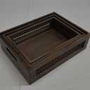 Wooden Nesting Countertop Baskets Set of 3 for Kitchen, Bathroom, Pantry|Wooden storage organizer For Fruit, Vegetables, Produce, Bread|Wooden Crate with handles|Decorative Rustic Wood and Metal Wire