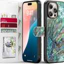 FUNMIKO for iPhone 14 Pro Max Case Wallet,Detachable Flip Folio Leather Cover,RFID Blocking 4 Card Holder,Magnetic Kickstand,Protective Phone Shell for Women Girls,Green Oyster Shell