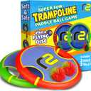 Fun Bouncy Paddle & Stringy Ball Toss & Catch Game - Easy to Use for Kids All Ages - Soft Foam Design for Safe Play Indoors or Outdoors - Also Works as Flying Disc - Great Gift Idea for Boys & Girls (Red & Green)