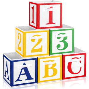 Novabright 6 Pack 11 Inch Abc123 Fabric Storage Cubes Decor Collapsible Organizer Bins Classroom Must Have Cubby Basket Bins Back to School Treasure Prize Box Organization for Home Office Classroom