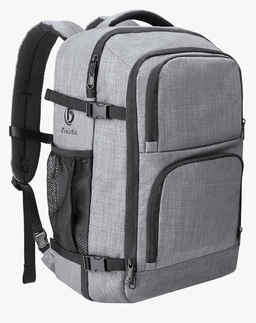 Dinictis 40L Travel Backpack Carry on Flight Approved, Backpack Suitcase for Travel, Personal Item Travel Bag fits 17 inch Laptop- Grey