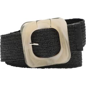 Earnda Elastic Wide Belt for Women Stretch Straw Woven Waistband with Pin Buckle Black